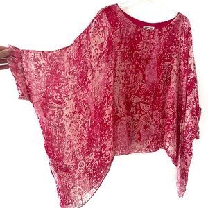 Made In Italy Pink Silk Paisley Wide Sleeve Top One Size